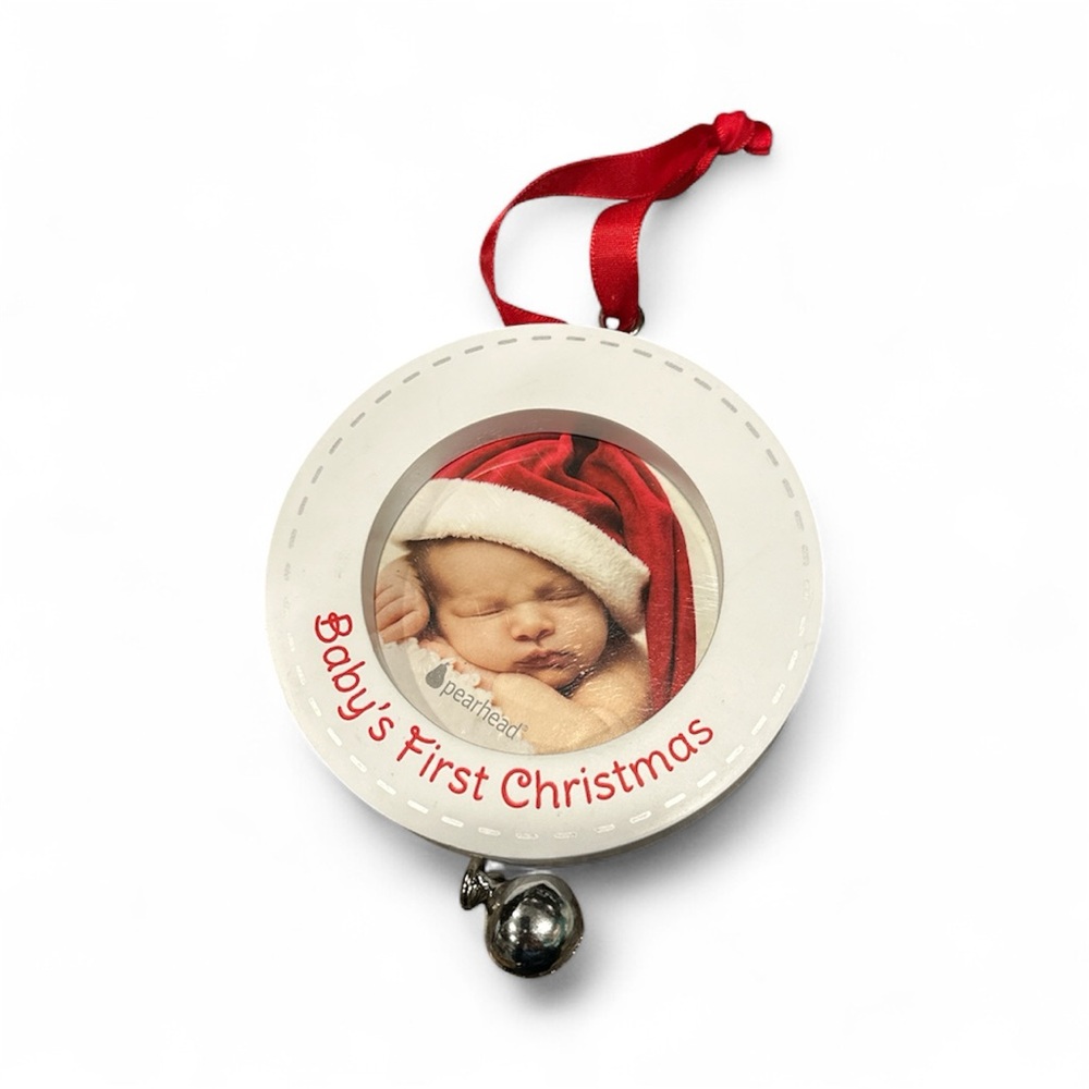 Baby's First Christmas Photo Ornament with Red Ribbon and Bell. NWOT.